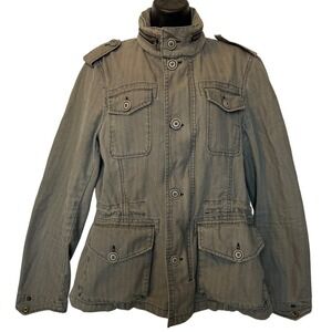 Vintage Jimmy Z Field Jacket Herringbone Grunge 90s Utility Pockets Zip Small